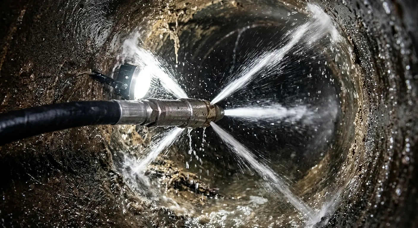 High-pressure hydro jetting nozzle cleaning sewer pipe for Storm Drain Cleaning in Monessen